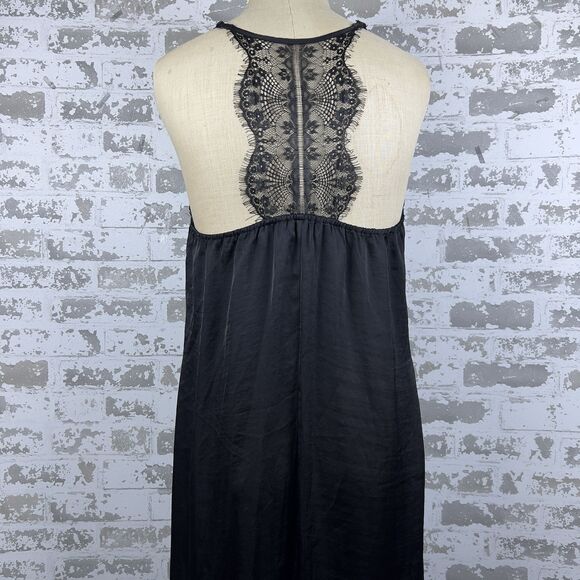 Band of Gypsies Womens L Slip Dress Midi Dress Black Fringe Lace Trim Satin Feel - Picture 1 of 9